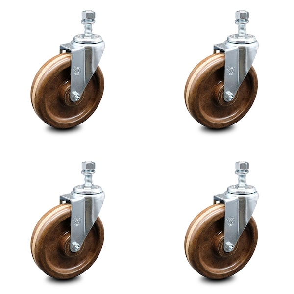 6 Inch High Temp Phenolic Wheel Swivel 10mm Threaded Stem Caster Set SCC